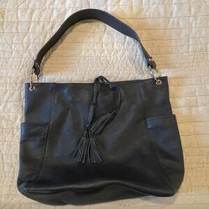 LAGGO Julia Navy Blue Pebble Leather Large Shoulder Bag